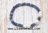 CFB771 faceted rondelle sodalite & potato white freshwater pearl stretchy bracelet