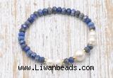 CFB774 faceted rondelle lapis lazuli & potato white freshwater pearl stretchy bracelet