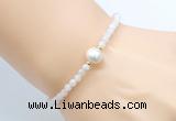 CFB801 4mm faceted round white moonstone & potato white freshwater pearl bracelet