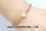 CFB802 4mm faceted round orange moonstone & potato white freshwater pearl bracelet