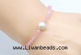 CFB805 4mm faceted round rose quartz & potato white freshwater pearl bracelet