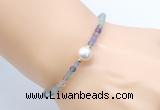 CFB809 4mm faceted round fluorite & potato white freshwater pearl bracelet