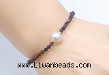 CFB814 4mm faceted round garnet & potato white freshwater pearl bracelet