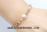 CFB834 4mm faceted round yellow crazy lace agate & potato white freshwater pearl bracelet