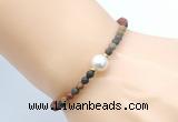 CFB838 4mm faceted round picasso jasper & potato white freshwater pearl bracelet