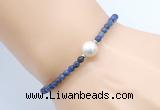 CFB843 4mm faceted round sodalite & potato white freshwater pearl bracelet