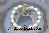 CFB909 Hand-knotted 9mm - 10mm rice white freshwater pearl & amethyst bracelet