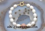 CFB912 Hand-knotted 9mm - 10mm rice white freshwater pearl & moonstone bracelet