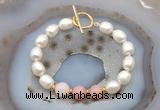 CFB965 Hand-knotted 9mm - 10mm rice white freshwater pearl & pink opal bracelet