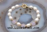 CFB985 Hand-knotted 9mm - 10mm rice white freshwater pearl & candy jade bracelet