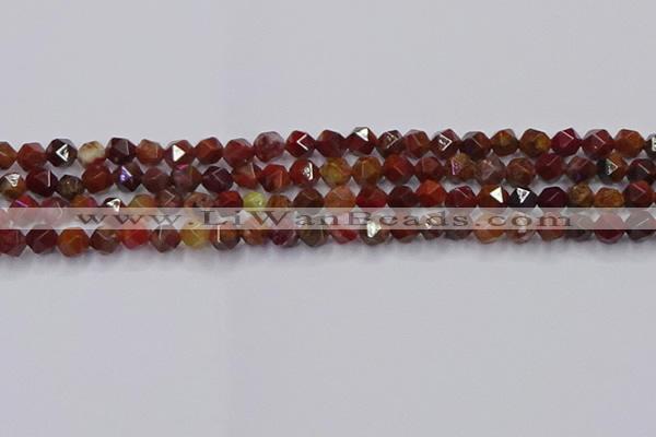 CFC306 15.5 inches 6mm faceted nuggets dyed coral jade beads