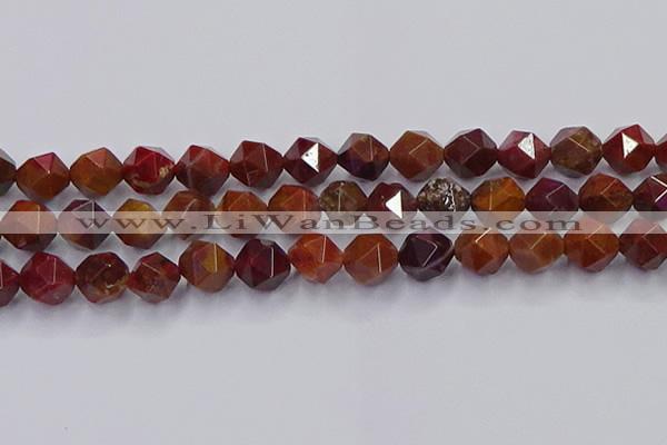 CFC309 15.5 inches 12mm faceted nuggets dyed coral jade beads