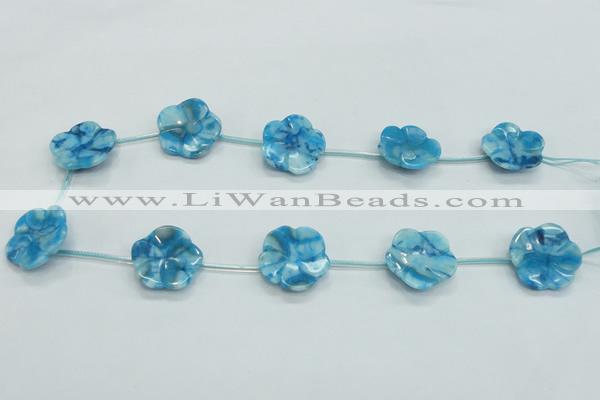 CFG18 15.5 inches 24mm carved flower blue crazy lace agate beads