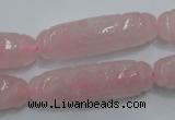 CFG208 15.5 inches 12*40mm carved rice rose quartz gemstone beads