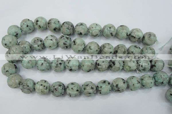 CFG214 15.5 inches 18mm carved round sesame jasper beads