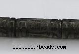 CFG223 15.5 inches 14*31mm carved column smoky quartz beads