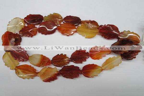 CFG280 15.5 inches 20*30mm carved leaf red agate beads