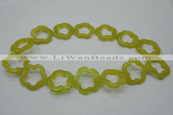 CFG33 15.5 inches 30mm carved flower lemon jade gemstone beads