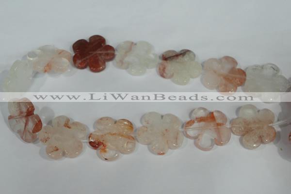 CFG659 15.5 inches 30mm carved flower pink quartz beads