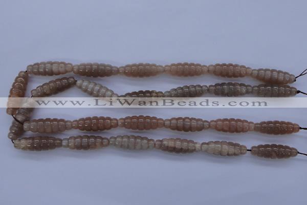 CFG755 15.5 inches 10*30mm carved rice natural moonstone beads