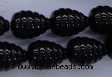 CFG758 15.5 inches 15*20mm carved teardrop black agate beads