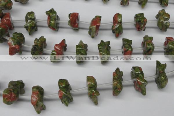 CFG862 Top-drilled 12*18mm carved animal unakite gemstone beads