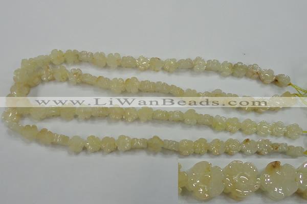 CFG880 15.5 inches 10mm carved flower yellow jade gemstone beads