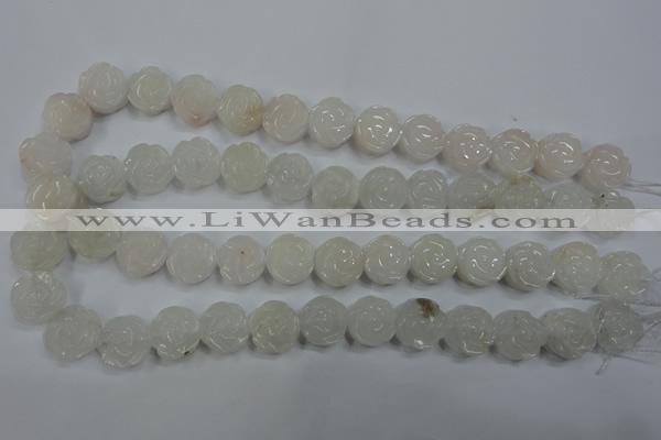 CFG885 15.5 inches 14mm carved flower white jade gemstone beads