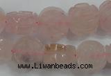 CFG890 15.5 inches 14mm carved flower rose quartz gemstone beads