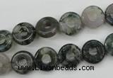 CFG901 15.5 inches 12mm carved coin donut moss agate beads