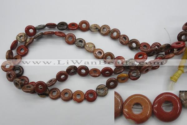 CFG905 15.5 inches 12mm carved coin donut brecciated jasper beads