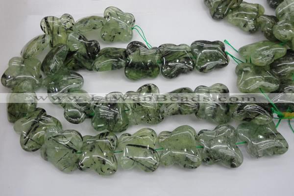 CFG925 15.5 inches 30*33mm carved butterfly green rutilated quartz beads