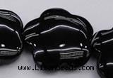 CFG956 15.5 inches 32*33mm carved flower black agate beads