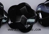 CFG957 15.5 inches 32*33mm faceted & carved flower black agate beads