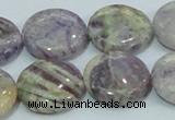 CFJ01 15.5 inches 20mm flat round natural purple flower stone beads