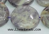 CFJ03 15.5 inches 30mm flat round natural purple flower stone beads