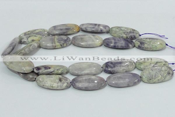 CFJ07 15.5 inches 20*40mm oval natural purple flower stone beads