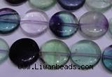 CFL1061 15 inches 10mm flat round natural fluorite gemstone beads