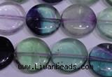 CFL1064 15 inches 16mm flat round natural fluorite gemstone beads