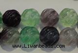 CFL458 15.5 inches 14mm carved round natural fluorite beads