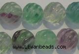 CFL459 15.5 inches 16mm carved round natural fluorite beads