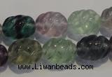 CFL476 15.5 inches 12*16mm carved rice natural fluorite beads