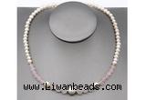 CFN100 potato white freshwater pearl & rose quartz necklace, 16 - 24 inches