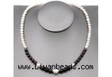 CFN103 potato white freshwater pearl & garnet necklace, 16 - 24 inches