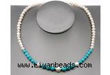 CFN105 potato white freshwater pearl & turquoise necklace, 16 - 24 inches