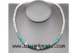 CFN106 potato white freshwater pearl & blue sea sediment jasper necklace, 16 - 24 inches