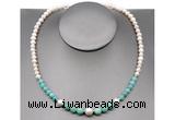 CFN107 potato white freshwater pearl & amazonite necklace, 16 - 24 inches