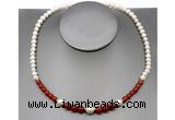 CFN108 potato white freshwater pearl & red agate necklace, 16 - 24 inches