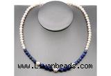 CFN109 potato white freshwater pearl & lapis lazuli necklace, 16 - 24 inches