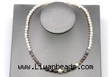 CFN115 potato white freshwater pearl & botswana agate necklace, 16 - 24 inches